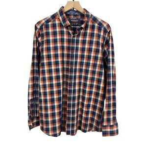 Johnston & Murphy Orange and Navy Plaid Button Down Shirt